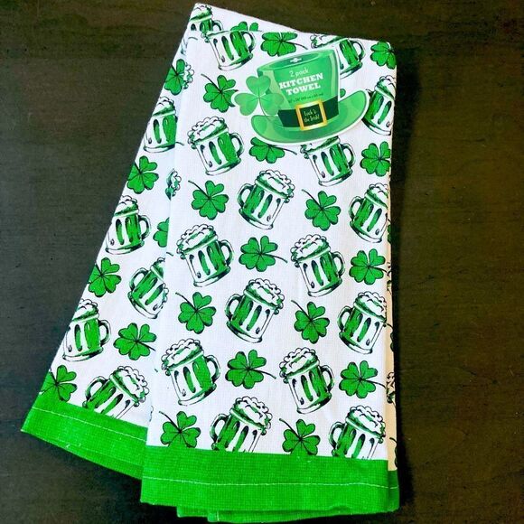 Shamrock Beer Mug St. Patrick’s Day Bar Towels Set - Picture 1 of 2